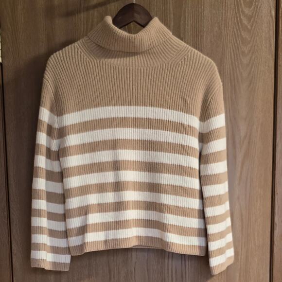 J. Crew Wool And Recycled Cashmere Relaxed Striped Turtleneck Sweater - Picture 2 of 11